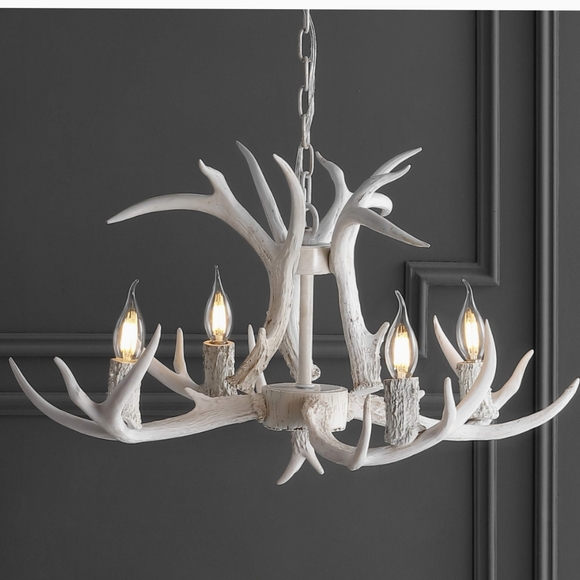 JONATHAN Y NWT Eldora Adjustable Resin Antler 4-Light LED Chandelier - Picture 2 of 11